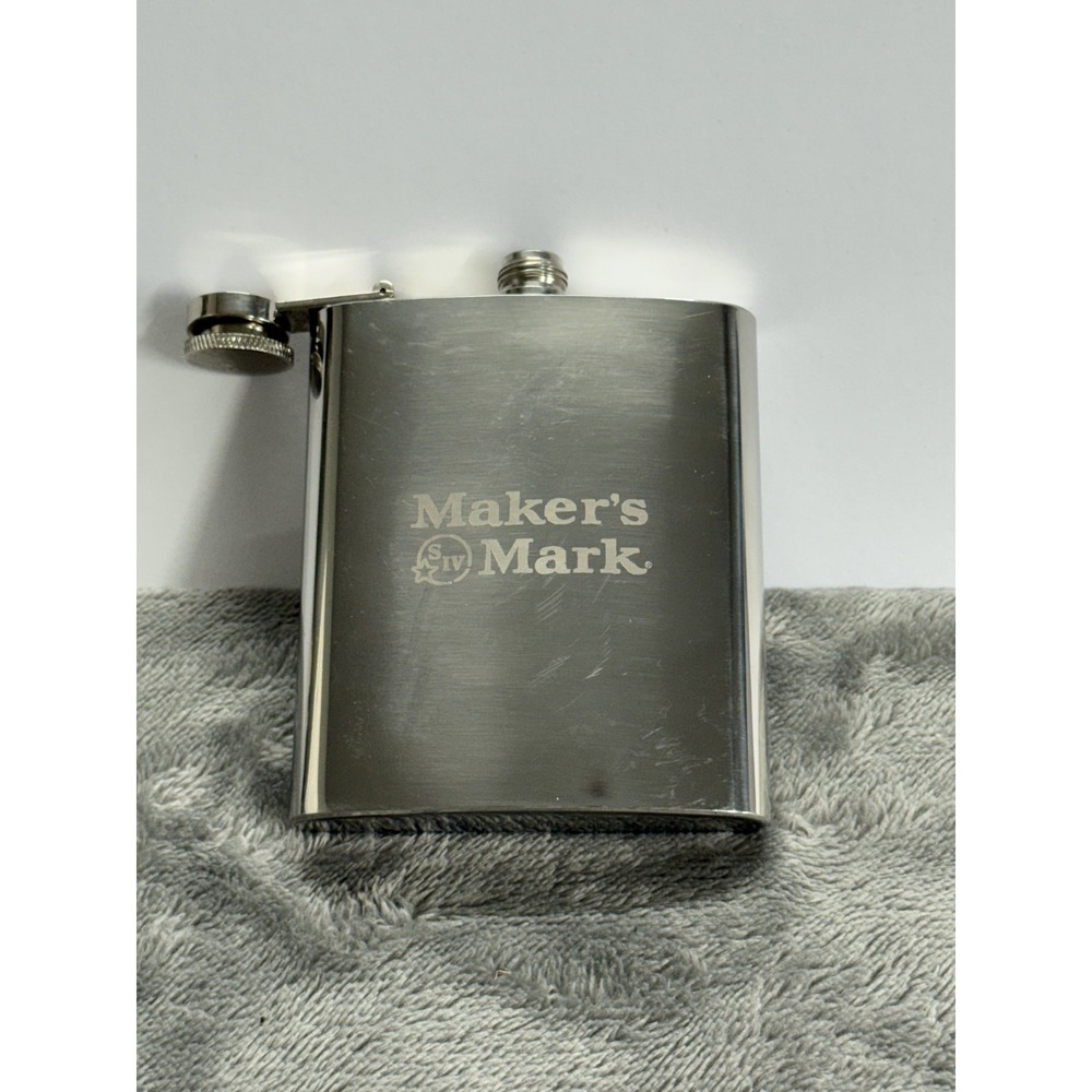Makers Mark Flask Stainless Steel 8oz Flip Top Lid Pre-Owned - Picture 4 of 4